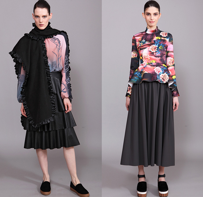 Clover Canyon 2015-2016 Fall Autumn Winter Womens Lookbook Presentation - Bohemian Boho Chic Art Nouveau Ruffles Velvet Stripes Lace Sheer Chiffon Wide Leg Palazzo Pants Onesie Jumpsuit Coveralls Bib Brace Silk Ornamental Print Decorative Art Flare Blouse Tunic Long Sleeve High Waist Scarf Flowers Florals Fauna Leaves Foliage Bell Sleeves Peasant Dress Coat Skirt Frock Knit Sweater Tiered