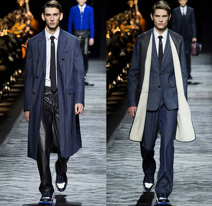 Dior Homme 2015-2016 Fall Autumn Winter Mens Runway Catwalk Looks - Mode à Paris Fashion Week Mode Masculine France - Denim Jeans Houndstooth Check Outerwear Oversized Coat Suit Leather Jogger Sweatpants Tuxedo Cocktail Jacket Nautical Vest Waistcoat Parka Cargo Pockets Cap Sweater Jumper Bag Pinstripe Shearling Wide Lapel Layers Fauna Leaves Foliage Briefcase Pinback Buttons