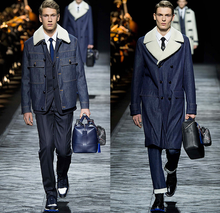 Dior Homme 2015-2016 Fall Autumn Winter Mens Runway Catwalk Looks - Mode à Paris Fashion Week Mode Masculine France - Denim Jeans Houndstooth Check Outerwear Oversized Coat Suit Leather Jogger Sweatpants Tuxedo Cocktail Jacket Nautical Vest Waistcoat Parka Cargo Pockets Cap Sweater Jumper Bag Pinstripe Shearling Wide Lapel Layers Fauna Leaves Foliage Briefcase Pinback Buttons