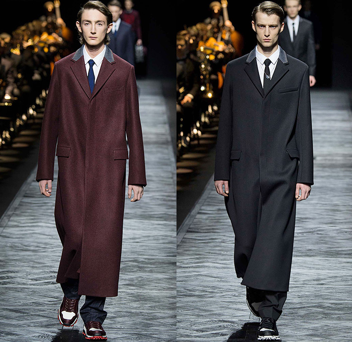 Dior Homme 2015-2016 Fall Autumn Winter Mens Runway Catwalk Looks - Mode à Paris Fashion Week Mode Masculine France - Denim Jeans Houndstooth Check Outerwear Oversized Coat Suit Leather Jogger Sweatpants Tuxedo Cocktail Jacket Nautical Vest Waistcoat Parka Cargo Pockets Cap Sweater Jumper Bag Pinstripe Shearling Wide Lapel Layers Fauna Leaves Foliage Briefcase Pinback Buttons