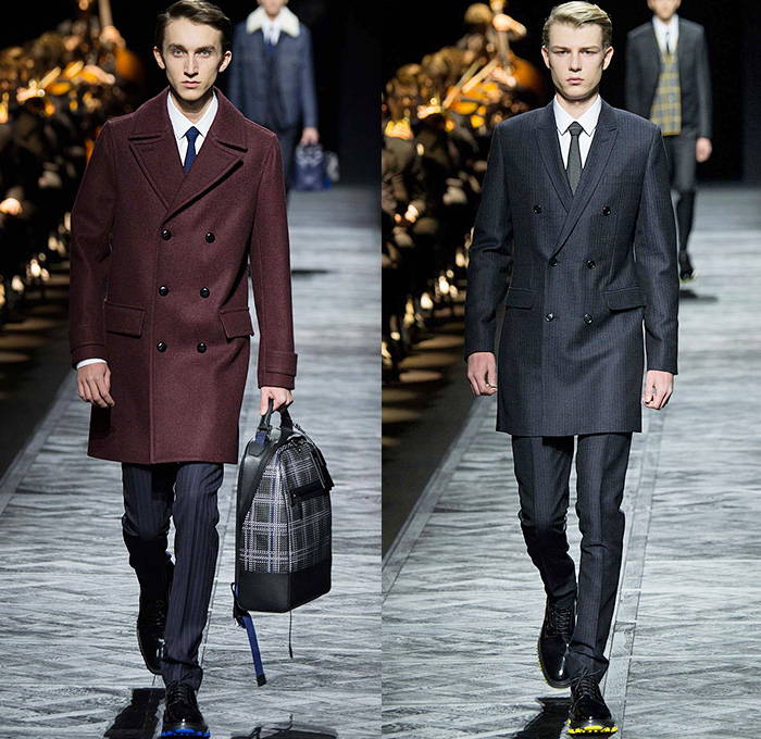 Dior Homme 2015-2016 Fall Autumn Winter Mens Runway Catwalk Looks - Mode à Paris Fashion Week Mode Masculine France - Denim Jeans Houndstooth Check Outerwear Oversized Coat Suit Leather Jogger Sweatpants Tuxedo Cocktail Jacket Nautical Vest Waistcoat Parka Cargo Pockets Cap Sweater Jumper Bag Pinstripe Shearling Wide Lapel Layers Fauna Leaves Foliage Briefcase Pinback Buttons