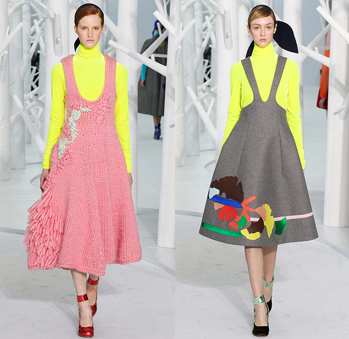 DELPOZO 2015-2016 Fall Autumn Winter Womens Runway Catwalk Looks - New York Fashion Week NYFW - Pre-Raphaelite Shoulder Pads Chunky Knit Sweater Leaf Crochet Velvet Balloon Sleeves Bejeweled Embroidery 3D Embellishments Turtleneck Pinafore Dress Swallow Birds Outerwear Coat Coatdress Sheer Chiffon Tulle Flowers Florals Botanical Print Graphic Pattern Gown Hanging Sleeve Drapery Shorts Pantsuit