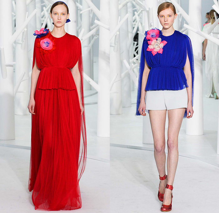 DELPOZO 2015-2016 Fall Autumn Winter Womens Runway Catwalk Looks - New York Fashion Week NYFW - Pre-Raphaelite Shoulder Pads Chunky Knit Sweater Leaf Crochet Velvet Balloon Sleeves Bejeweled Embroidery 3D Embellishments Turtleneck Pinafore Dress Swallow Birds Outerwear Coat Coatdress Sheer Chiffon Tulle Flowers Florals Botanical Print Graphic Pattern Gown Hanging Sleeve Drapery Shorts Pantsuit