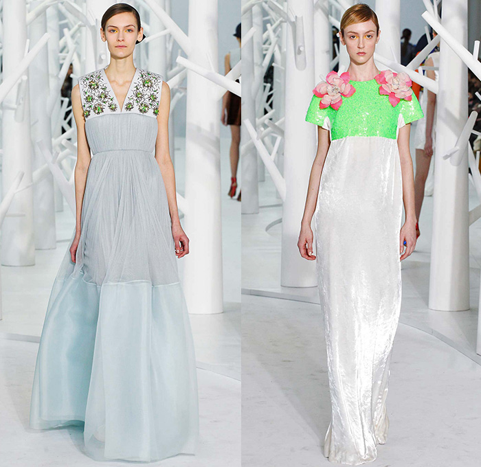 DELPOZO 2015-2016 Fall Autumn Winter Womens Runway Catwalk Looks - New York Fashion Week NYFW - Pre-Raphaelite Shoulder Pads Chunky Knit Sweater Leaf Crochet Velvet Balloon Sleeves Bejeweled Embroidery 3D Embellishments Turtleneck Pinafore Dress Swallow Birds Outerwear Coat Coatdress Sheer Chiffon Tulle Flowers Florals Botanical Print Graphic Pattern Gown Hanging Sleeve Drapery Shorts Pantsuit