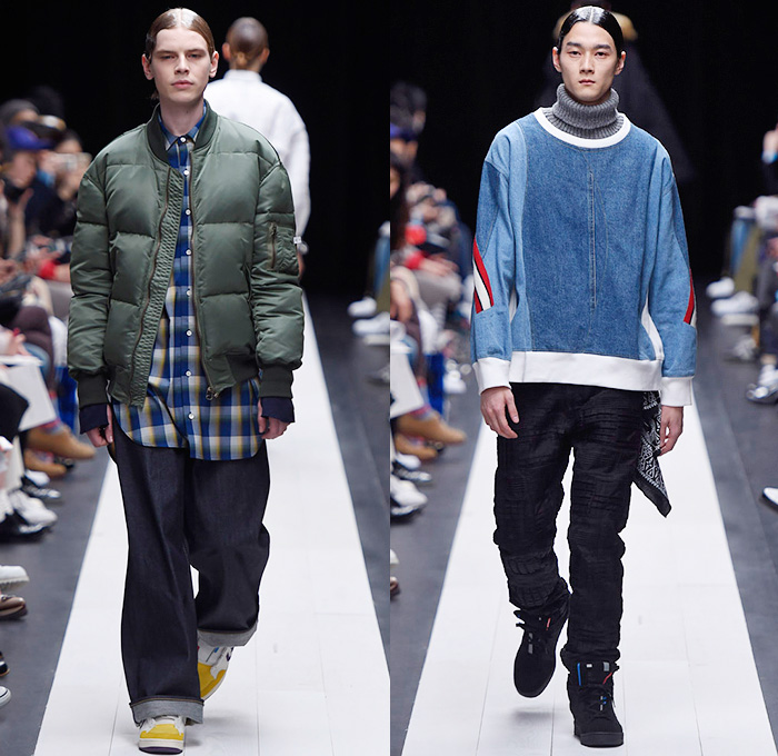 FACETASM by Hiromichi Ochiai 2015-2016 Fall Autumn Winter Mens Runway Catwalk Looks - Mercedes-Benz Fashion Week Tokyo Japan - Denim Jeans Quilted Outerwear Furry Coat Plaid Moto Motorcycle Biker Rider Bomber Jacket Lace Up Knit Vestdress Sweater Jumper Waffle Baggy Loose Slouchy Wide Leg Pants Trousers Blazer Oversized Furry Parka Nautical Hoodie