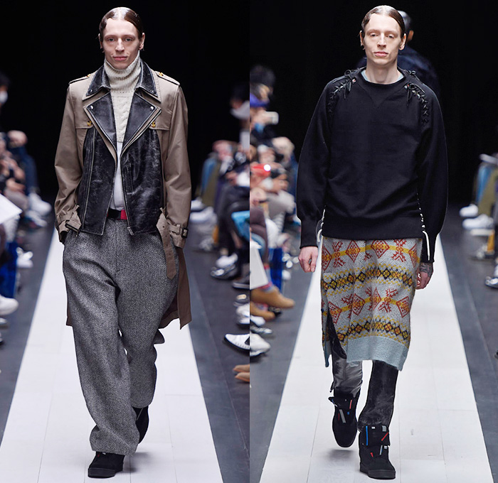 FACETASM by Hiromichi Ochiai 2015-2016 Fall Autumn Winter Mens Runway Catwalk Looks - Mercedes-Benz Fashion Week Tokyo Japan - Denim Jeans Quilted Outerwear Furry Coat Plaid Moto Motorcycle Biker Rider Bomber Jacket Lace Up Knit Vestdress Sweater Jumper Waffle Baggy Loose Slouchy Wide Leg Pants Trousers Blazer Oversized Furry Parka Nautical Hoodie