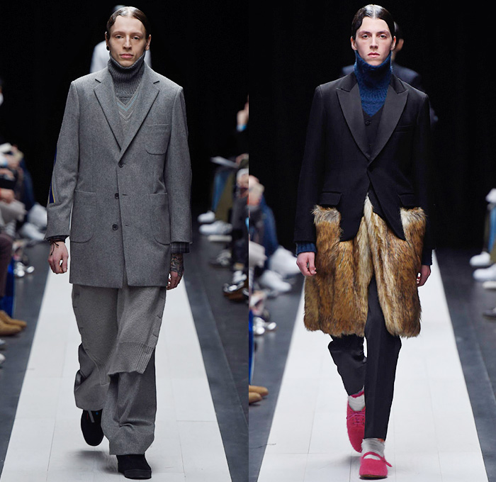 FACETASM by Hiromichi Ochiai 2015-2016 Fall Autumn Winter Mens Runway Catwalk Looks - Mercedes-Benz Fashion Week Tokyo Japan - Denim Jeans Quilted Outerwear Furry Coat Plaid Moto Motorcycle Biker Rider Bomber Jacket Lace Up Knit Vestdress Sweater Jumper Waffle Baggy Loose Slouchy Wide Leg Pants Trousers Blazer Oversized Furry Parka Nautical Hoodie