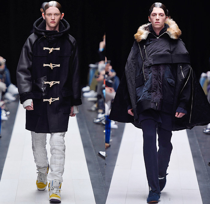 FACETASM by Hiromichi Ochiai 2015-2016 Fall Autumn Winter Mens Runway Catwalk Looks - Mercedes-Benz Fashion Week Tokyo Japan - Denim Jeans Quilted Outerwear Furry Coat Plaid Moto Motorcycle Biker Rider Bomber Jacket Lace Up Knit Vestdress Sweater Jumper Waffle Baggy Loose Slouchy Wide Leg Pants Trousers Blazer Oversized Furry Parka Nautical Hoodie