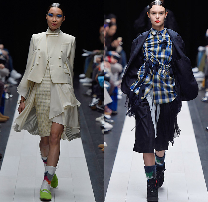 FACETASM by Hiromichi Ochiai 2015-2016 Fall Autumn Winter Womens Runway Catwalk Looks - Mercedes-Benz Fashion Week Tokyo Japan - Denim Jeans Honeycomb Ruffles Straps Robe Cloak Plaid Moto Motorcycle Biker Rider Multi-Panel Blouse Skirt Frock Outerwear Coat Oversized Cargo Pockets Layers Accordion Pleats Wide Leg Trousers Palazzo Pants Crop Top Midriff Turtleneck Chunky Knit Pinstripe Blazer Neon Green