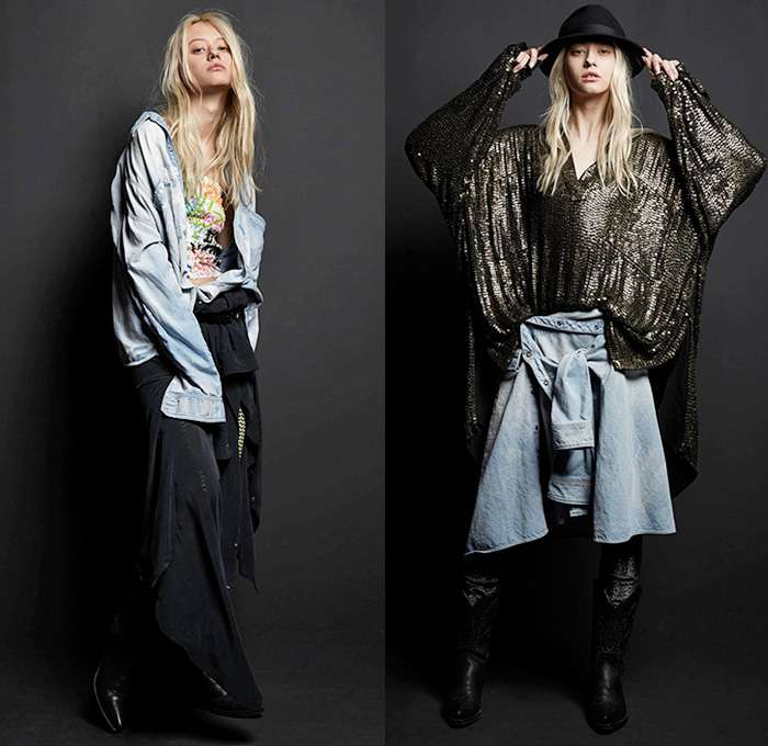 Faith Connexion 2015-2016 Fall Autumn Winter Womens Lookbook Presentation - Mode à Paris Fashion Week Mode Féminin France - Destroyed Denim Jeans Sequins Bell Bottoms Layers Knit Sweater Fringes Graffiti Plaid Furry Turtleneck Outerwear Coat Jacket Boots Cowgirl Dress Rock n Roll Sweaterdress Blouse Shirtdress Blazer Shearling Drapery Oversized Sheer Chiffon Chain Mesh Ruffles Silk Moto Biker Jacquard