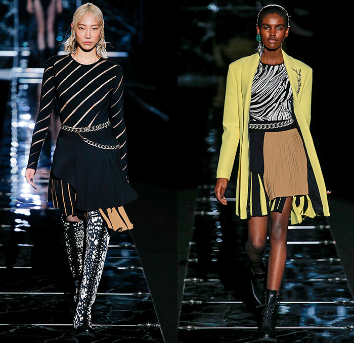 Fausto Puglisi 2015-2016 Fall Autumn Winter Womens Runway Catwalk Looks - Milano Moda Donna Collezione Milan Fashion Week Italy Camera Nazionale della Moda Italiana - Denim Jeans Embroidery Embellishments Adornments Sunburst Outerwear Oversized Coat Zebra Plaid Checks Stripes Rocker Studs Moto Biker Cutout Waist Handkerchief Hem Half Skirt Knit Sweater Pleats Chain Pendant Necklace Medallion Belt Halter