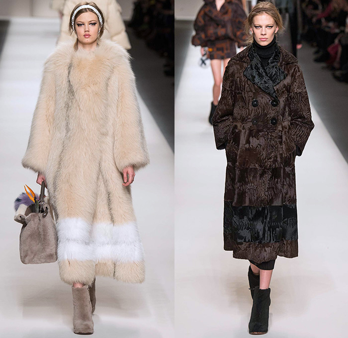 Fendi 2015-2016 Fall Autumn Winter Womens Runway Catwalk Looks - Milano Moda Donna Collezione Milan Fashion Week Italy Camera Nazionale della Moda Italiana - Oversized Outerwear Trench Coat Jacket Coatdress Puffer Furry Geometric Quilted Miniskirt Wide Lapel Hip Panels Mohair Knit Sweater Jumper Patchwork Waistcoat Pants Trousers Hoodie Dress Blouse Leather Turtleneck Bib Brace Cargo Pockets 