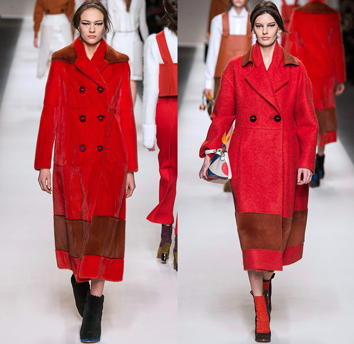 Fendi 2015-2016 Fall Autumn Winter Womens Runway Catwalk Looks - Milano Moda Donna Collezione Milan Fashion Week Italy Camera Nazionale della Moda Italiana - Oversized Outerwear Trench Coat Jacket Coatdress Puffer Furry Geometric Quilted Miniskirt Wide Lapel Hip Panels Mohair Knit Sweater Jumper Patchwork Waistcoat Pants Trousers Hoodie Dress Blouse Leather Turtleneck Bib Brace Cargo Pockets 