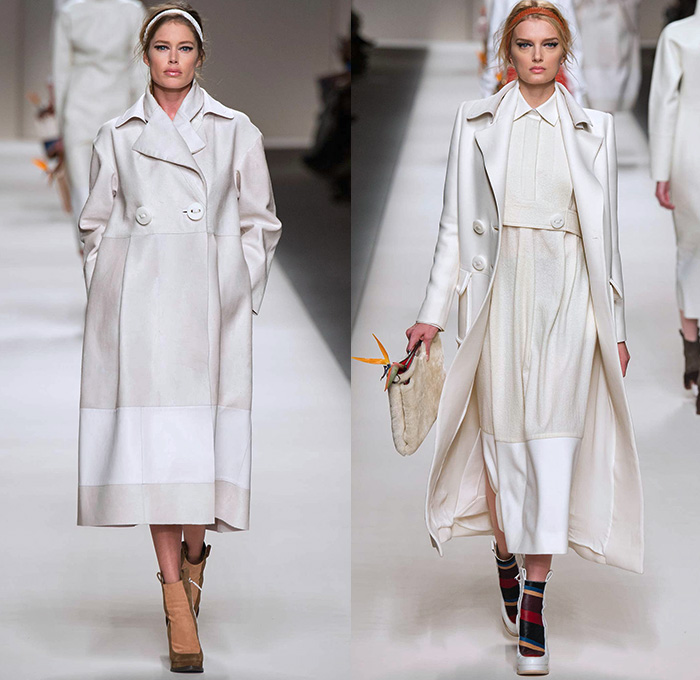 Fendi 2015-2016 Fall Autumn Winter Womens Runway Catwalk Looks - Milano Moda Donna Collezione Milan Fashion Week Italy Camera Nazionale della Moda Italiana - Oversized Outerwear Trench Coat Jacket Coatdress Puffer Furry Geometric Quilted Miniskirt Wide Lapel Hip Panels Mohair Knit Sweater Jumper Patchwork Waistcoat Pants Trousers Hoodie Dress Blouse Leather Turtleneck Bib Brace Cargo Pockets 