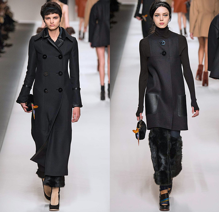 Fendi 2015-2016 Fall Autumn Winter Womens Runway Catwalk Looks - Milano Moda Donna Collezione Milan Fashion Week Italy Camera Nazionale della Moda Italiana - Oversized Outerwear Trench Coat Jacket Coatdress Puffer Furry Geometric Quilted Miniskirt Wide Lapel Hip Panels Mohair Knit Sweater Jumper Patchwork Waistcoat Pants Trousers Hoodie Dress Blouse Leather Turtleneck Bib Brace Cargo Pockets 