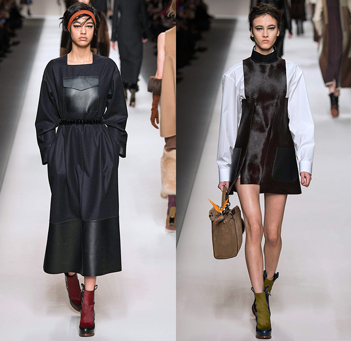 Fendi 2015-2016 Fall Autumn Winter Womens Runway Catwalk Looks - Milano Moda Donna Collezione Milan Fashion Week Italy Camera Nazionale della Moda Italiana - Oversized Outerwear Trench Coat Jacket Coatdress Puffer Furry Geometric Quilted Miniskirt Wide Lapel Hip Panels Mohair Knit Sweater Jumper Patchwork Waistcoat Pants Trousers Hoodie Dress Blouse Leather Turtleneck Bib Brace Cargo Pockets 