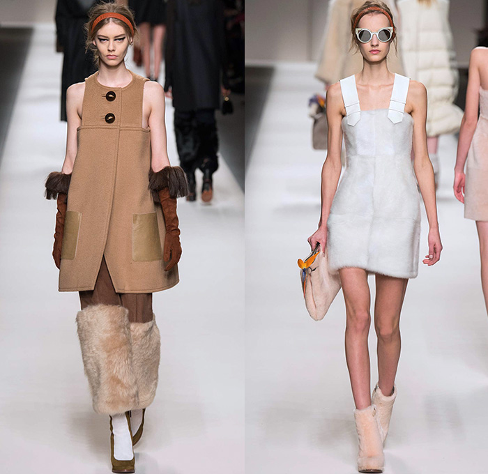 Fendi 2015-2016 Fall Autumn Winter Womens Runway Catwalk Looks - Milano Moda Donna Collezione Milan Fashion Week Italy Camera Nazionale della Moda Italiana - Oversized Outerwear Trench Coat Jacket Coatdress Puffer Furry Geometric Quilted Miniskirt Wide Lapel Hip Panels Mohair Knit Sweater Jumper Patchwork Waistcoat Pants Trousers Hoodie Dress Blouse Leather Turtleneck Bib Brace Cargo Pockets 