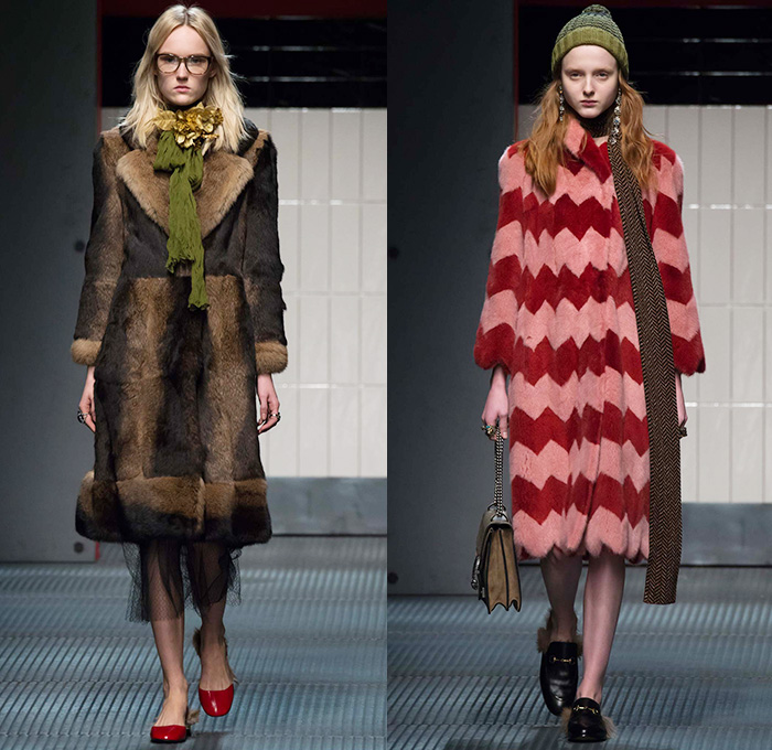 Gucci 2015-2016 Fall Autumn Winter Womens Runway Catwalk Looks - Milano Moda Donna Collezione Milan Fashion Week Italy - Contemporary Sheer Chiffon Tulle Lace Midi Skirt Accordion Pleats Flowers Florals Botanical Print Pattern Outerwear Coat Pantsuit Blouse Pussycat Bow Tweed Embroidery 3D Embellishments Adornments Bird Silk Cardigan Tiered Ruffles Dress Coatdress Geometric