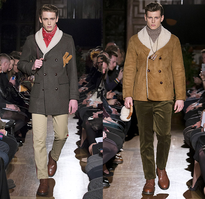 Hackett London 2015-2016 Fall Autumn Winter Mens Fashion Runway Catwalk Looks - London Collections: Men British UK United Kingdom - Plaid Tartan Suit Blazer Outerwear Brogues Windowpane Check Rollneck Field Jacket Scarf Shawl Collar Pants Trousers Vest Waistcoat Hat Fedora Necktie Umbrella Bowlers Hat Double Breasted Sweater Jumper Turtleneck