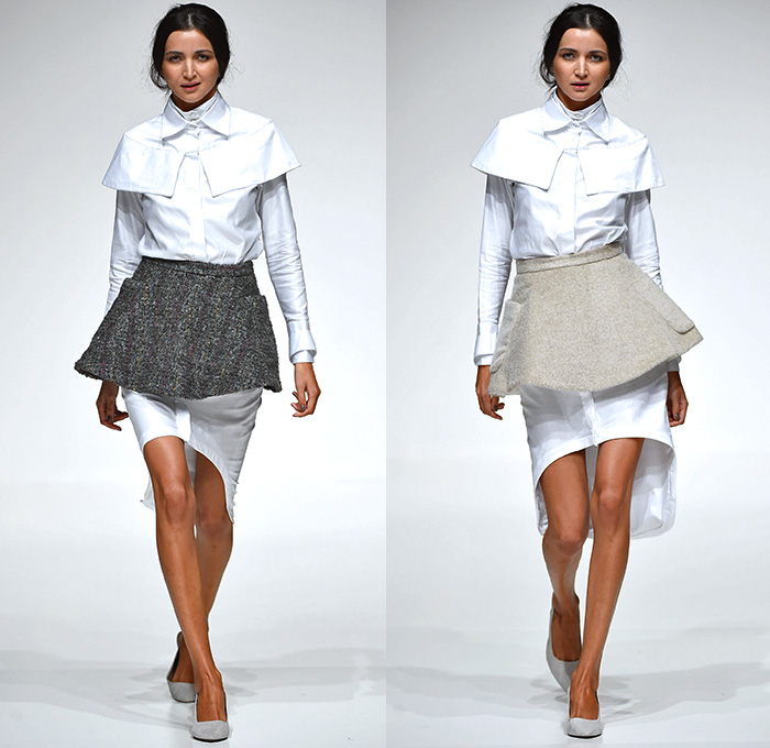 Hâshé by Ava Hashemi 2015-2016 Fall Autumn Winter Womens Runway Catwalk Looks - Fashion Forward Dubai UAE United Arab Emirates - Capelet Houndstooth Plaid Tartan Bandeau Cutout Slit Taffeta Wool Cashmere Curved Concave Hem Blouse Long Sleeve Half Panel Skirt Frock Birds Doves Collar Front Peel Away Banded Collar Dress Sailor Buttons Silk Wide Leg Palazzo Pants Outerwear Coat Hâshé by Ava Hashemi 2015-2016 Fall Autumn Winter Womens Runway Catwalk Looks - Fashion Forward Dubai UAE United Arab Emirates - Capelet Houndstooth Plaid Tartan Bandeau Cutout Slit Taffeta Wool Cashmere Curved Concave Hem Blouse Long Sleeve Half Panel Skirt Frock Birds Doves Collar Front Peel Away Banded Collar Dress Sailor Buttons Silk Wide Leg Palazzo Pants Outerwear Coat