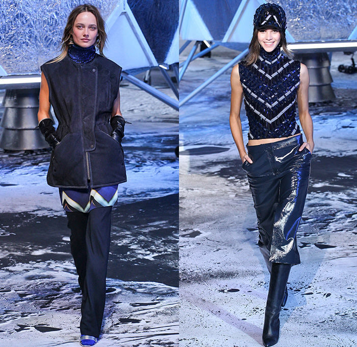 H+M 2015-2016 Fall Autumn Winter Womens Runway Catwalk Looks - Mode à Paris Fashion Week Mode Féminin France - Moon Landing Spaceship Astronaut Onesie Jumpsuit Coveralls Bib Brace Dungarees Knit Turtleneck Sweater Jumper Quilted Puffer Outerwear Coat Jacket Vest Waistcoat Wide Leg Culottes Pantsuit Shirtdress Duffel Bag Metallic Silver Skirt Frock Boots 1970s Seventies Adornments Bejeweled Zigzag Silk