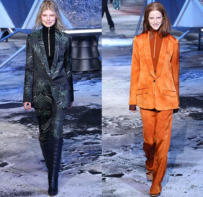 H+M 2015-2016 Fall Autumn Winter Womens Runway Catwalk Looks - Mode à Paris Fashion Week Mode Féminin France - Moon Landing Spaceship Astronaut Onesie Jumpsuit Coveralls Bib Brace Dungarees Knit Turtleneck Sweater Jumper Quilted Puffer Outerwear Coat Jacket Vest Waistcoat Wide Leg Culottes Pantsuit Shirtdress Duffel Bag Metallic Silver Skirt Frock Boots 1970s Seventies Adornments Bejeweled Zigzag Silk