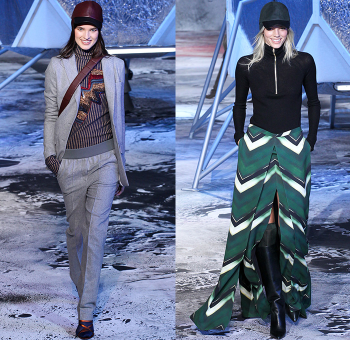 H+M 2015-2016 Fall Autumn Winter Womens Runway Catwalk Looks - Mode à Paris Fashion Week Mode Féminin France - Moon Landing Spaceship Astronaut Onesie Jumpsuit Coveralls Bib Brace Dungarees Knit Turtleneck Sweater Jumper Quilted Puffer Outerwear Coat Jacket Vest Waistcoat Wide Leg Culottes Pantsuit Shirtdress Duffel Bag Metallic Silver Skirt Frock Boots 1970s Seventies Adornments Bejeweled Zigzag Silk