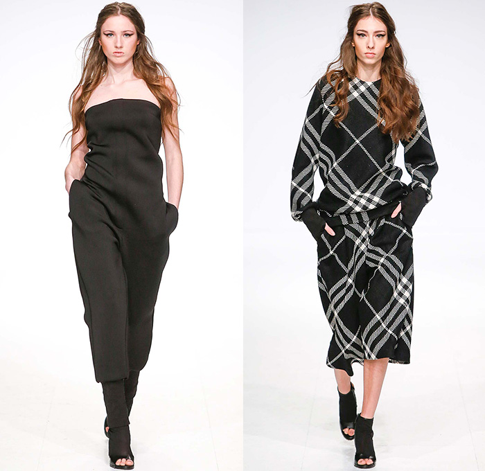 Ioana Ciolacu 2015-2016 Fall Autumn Winter Womens Runway Catwalk Looks - Mercedes-Benz Fashion Week Berlin Germany Deutschland 2015 Herbst Winter Kollektionen - Plaid Checks Jumpsuit Rhinoceros Sheer Waves Frequencies Fringes Onesie Jumpsuit Coveralls Playsuit V-Neck Skirt Frock Sweater Jumper Embroidery 3D Embellishments Sheer Chiffon Dress Petals Flowers Florals Botanical Shirtdress Turtleneck Coat