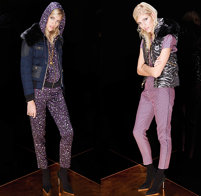 Juicy Couture 2015-2016 Fall Autumn Winter Womens Lookbook Presentation - Jogger Sweatpants Chambray Denim Jeans Leopard Zebra Houndstooth Sequins Tuxedo Stripe Peacoat Outerwear Sweater Jumper Dress Quilted Puffer Bomber Jacket Vest Flowers Florals Bohemian Boho Sheer Chiffon Embroidery Parka Stripes Moto Motorcycle Biker Leather