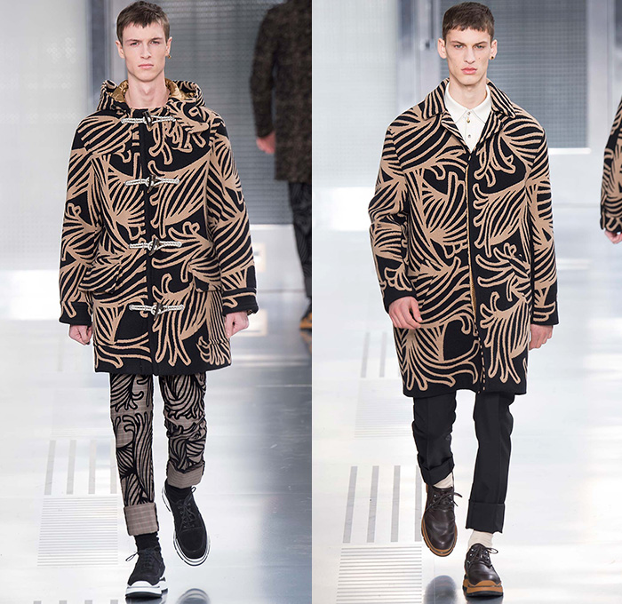 Louis Vuitton 2015-2016 Fall Autumn Winter Mens Runway Catwalk Looks - Mode à Paris Fashion Week Mode Masculine France - Jeans Cut Ropes Threads Buttons Safety Pin Keys Nautical Outerwear Coat Parka Windowpane Check Suit Turtleneck Crossbody Bags Wool Robe Luggage Engraved Embossed Flap Pockets Bomber Jacket Quilted Puffer Onesie Jumpsuit Boiler Suit Leather Briefcase