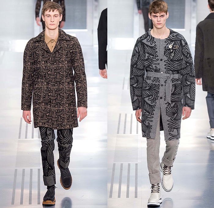 Louis Vuitton 2015-2016 Fall Autumn Winter Mens Runway Catwalk Looks - Mode à Paris Fashion Week Mode Masculine France - Jeans Cut Ropes Threads Buttons Safety Pin Keys Nautical Outerwear Coat Parka Windowpane Check Suit Turtleneck Crossbody Bags Wool Robe Luggage Engraved Embossed Flap Pockets Bomber Jacket Quilted Puffer Onesie Jumpsuit Boiler Suit Leather Briefcase