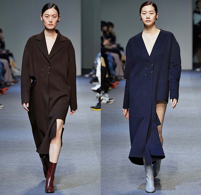 Low Classic by Lee Myung Sin 2015-2016 Fall Autumn Winter Womens Runway Catwalk Looks - Seoul Fashion Week South Korea - Patchwork Cow Camouflage Pattern Print Coatdress Fringes Chunky Knit Sweater Jumper Wide Leg Trousers Palazzo Pants Outerwear Coat Jacket Skirt Frock Stitched Edges Blouse Embroidery Landscape Raw Hem Frayed Mummy Wrap Tiered Petals Perforated Cutout Waist Hoodie Sweaterdress