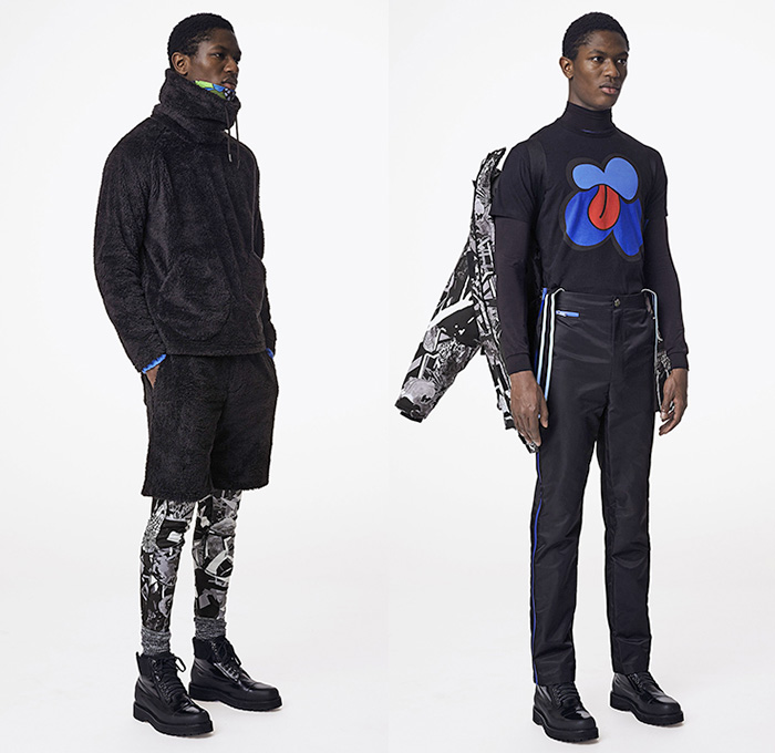 Marc by Marc Jacobs 2015-2016 Fall Autumn Winter Mens Lookbook Presentation - Denim Jeans Jumpsuit Rollneck Turtleneck Poncho Abstract Pop Art Prints Outerwear Parka Suspenders Onesie Jumpsuit Boiler Suit Salopette Coveralls Playsuit Bag Duffel Scarf Hoodie Knit Sweater Jumper Shorts Over Leggings Cargo Pants Trousers Boots Backpack Gloves Windowpane Check Jogger Sweatpants Bomber Jacket