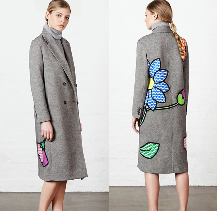 Mira Mikati 2015-2016 Fall Autumn Winter Womens Lookbook Presentation - Denim Jeans Pop Art Embroidery Patches Cartoon Flowers Drawstring Bomber Jacket Eyes Flag Sneakers Cartoon Faces Outerwear Coat Blazer Knit Sweater Jumper Turtleneck Clip Art Grid Windowpane Check Ice Cream Joystick Hearts Pantsuit Flowers Florals Botanical Print Graphic Pattern Skirt Frock Shirt Dress Stripes Pixels Laugh Leather