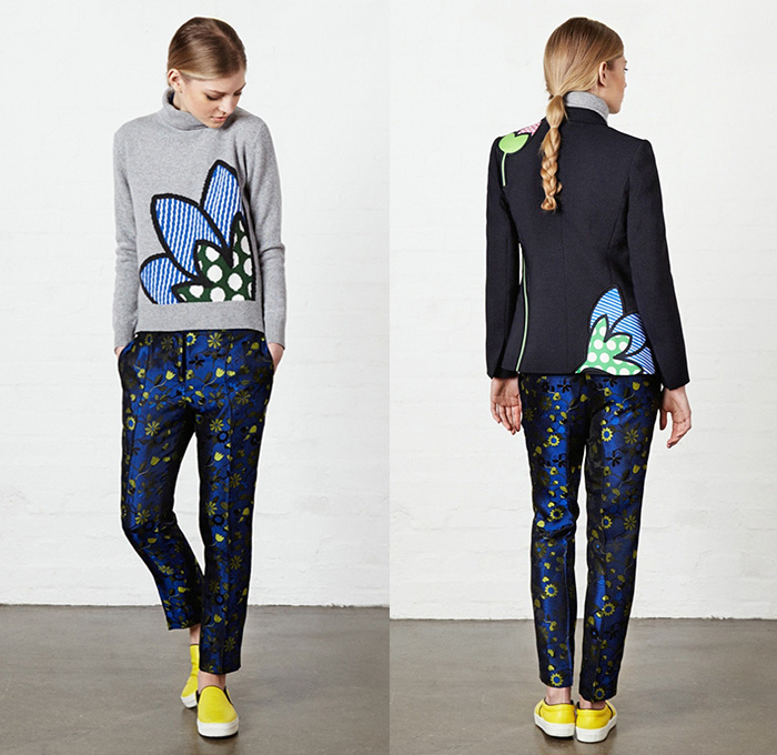 Mira Mikati 2015-2016 Fall Autumn Winter Womens Lookbook Presentation - Denim Jeans Pop Art Embroidery Patches Cartoon Flowers Drawstring Bomber Jacket Eyes Flag Sneakers Cartoon Faces Outerwear Coat Blazer Knit Sweater Jumper Turtleneck Clip Art Grid Windowpane Check Ice Cream Joystick Hearts Pantsuit Flowers Florals Botanical Print Graphic Pattern Skirt Frock Shirt Dress Stripes Pixels Laugh Leather