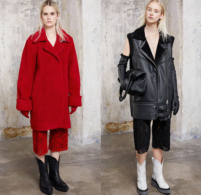 MM6 Maison Martin Margiela 2015-2016 Fall Autumn Winter Womens Lookbook Presentation - Mode à Paris Fashion Week Mode Féminin France - Denim Jeans Elongated Sleeves Knit Lace Sweater Jumper Outerwear Coat Shorts Motorcycle Biker Gloves Vest Waistcoat Crop Top Midriff Oversized Turtleneck Velvet Wide Leg Palazzo Pants Trousers Coatdress Neon Shearling Zipper Corset Wrap Jumpsuit Salopette Tuxedo Jacket