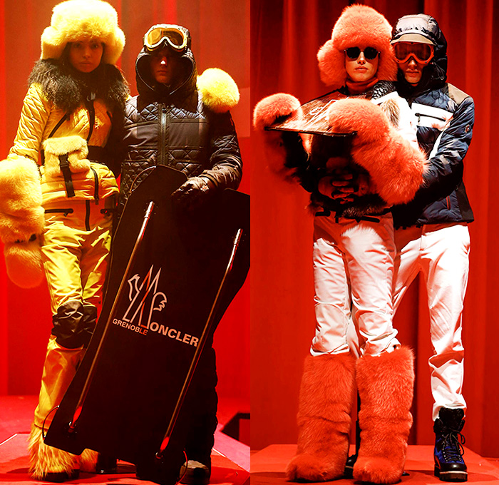 Moncler Grenoble 2015-2016 Fall Autumn Winter Mens Womens Lookbook Presentation - New York Fashion Week NYFW - Love Factory Romance Valentine's Day Lovers Aspen Snow Outdoor Sports Norwegian Knit Helmet Gloves Outerwear Quilted Jacket Coat Backpack Goggles Waist Pouch Fanny Pack Hoodie Stripes Checks Plaid Blazer Gown Sweater Jumper Pants Trousers Ski Snowboard Hiking Surf Ice Skater BMX Fishing