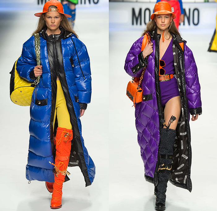 Moschino with Designer Jeremy Scott 2015-2016 Fall Autumn Winter Womens Runway Catwalk Looks - Milano Moda Donna Collezione Milan Fashion Week Italy - Reverse Denim Jeans Patchwork Puffer Quilted Jumpsuit Looney Tunes Porky Pig Daffy Duck Bugs Bunny Sylvester Foghorn Leghorn Tasmanian Devil Taz Teddy Bear Jumpsuit Overalls Romper Gold Crop Top Midriff Chain Shirtdress Camo Graffiti Jogger Sweatpants Outerwear Coat Parka