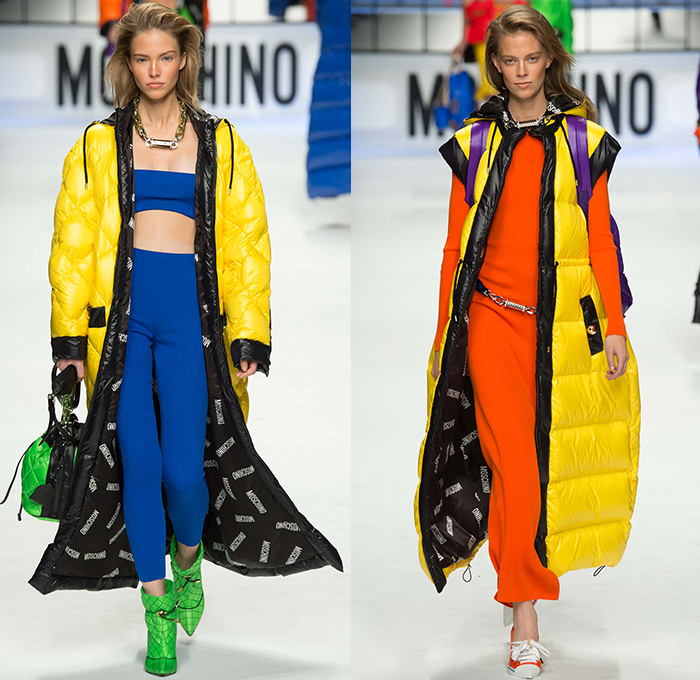 Moschino with Designer Jeremy Scott 2015-2016 Fall Autumn Winter Womens Runway Catwalk Looks - Milano Moda Donna Collezione Milan Fashion Week Italy - Reverse Denim Jeans Patchwork Puffer Quilted Jumpsuit Looney Tunes Porky Pig Daffy Duck Bugs Bunny Sylvester Foghorn Leghorn Tasmanian Devil Taz Teddy Bear Jumpsuit Overalls Romper Gold Crop Top Midriff Chain Shirtdress Camo Graffiti Jogger Sweatpants Outerwear Coat Parka