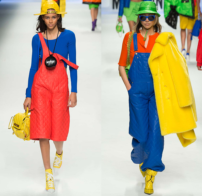 Moschino with Designer Jeremy Scott 2015-2016 Fall Autumn Winter Womens Runway Catwalk Looks - Milano Moda Donna Collezione Milan Fashion Week Italy - Reverse Denim Jeans Patchwork Puffer Quilted Jumpsuit Looney Tunes Porky Pig Daffy Duck Bugs Bunny Sylvester Foghorn Leghorn Tasmanian Devil Taz Teddy Bear Jumpsuit Overalls Romper Gold Crop Top Midriff Chain Shirtdress Camo Graffiti Jogger Sweatpants Outerwear Coat Parka