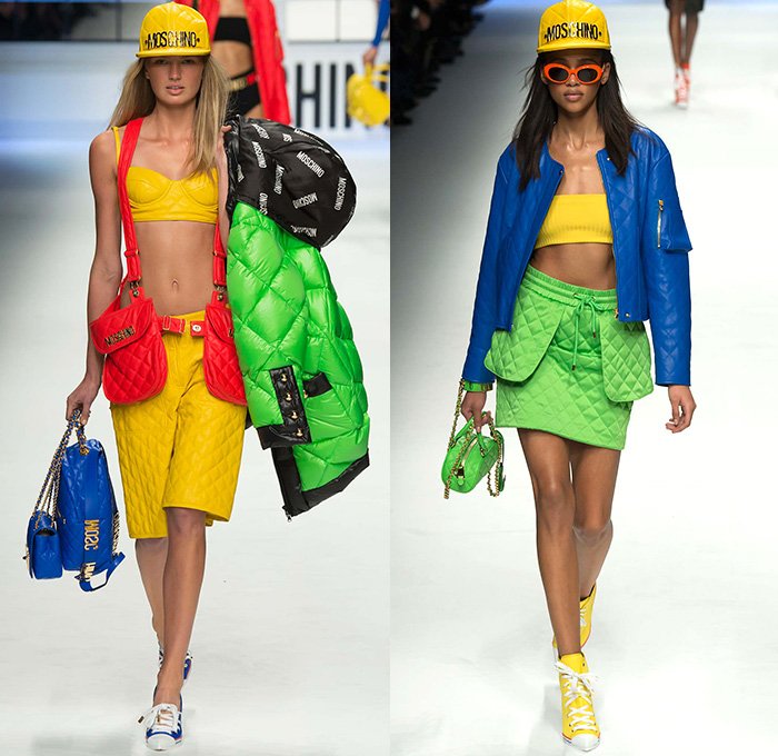 Moschino with Designer Jeremy Scott 2015-2016 Fall Autumn Winter Womens Runway Catwalk Looks - Milano Moda Donna Collezione Milan Fashion Week Italy - Reverse Denim Jeans Patchwork Puffer Quilted Jumpsuit Looney Tunes Porky Pig Daffy Duck Bugs Bunny Sylvester Foghorn Leghorn Tasmanian Devil Taz Teddy Bear Jumpsuit Overalls Romper Gold Crop Top Midriff Chain Shirtdress Camo Graffiti Jogger Sweatpants Outerwear Coat Parka