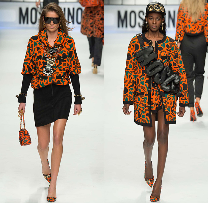 Moschino with Designer Jeremy Scott 2015-2016 Fall Autumn Winter Womens Runway Catwalk Looks - Milano Moda Donna Collezione Milan Fashion Week Italy - Reverse Denim Jeans Patchwork Puffer Quilted Jumpsuit Looney Tunes Porky Pig Daffy Duck Bugs Bunny Sylvester Foghorn Leghorn Tasmanian Devil Taz Teddy Bear Jumpsuit Overalls Romper Gold Crop Top Midriff Chain Shirtdress Camo Graffiti Jogger Sweatpants Outerwear Coat Parka