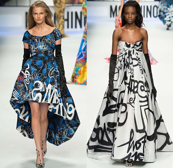 Moschino with Designer Jeremy Scott 2015-2016 Fall Autumn Winter Womens Runway Catwalk Looks - Milano Moda Donna Collezione Milan Fashion Week Italy - Reverse Denim Jeans Patchwork Puffer Quilted Jumpsuit Looney Tunes Porky Pig Daffy Duck Bugs Bunny Sylvester Foghorn Leghorn Tasmanian Devil Taz Teddy Bear Jumpsuit Overalls Romper Gold Crop Top Midriff Chain Shirtdress Camo Graffiti Jogger Sweatpants Outerwear Coat Parka