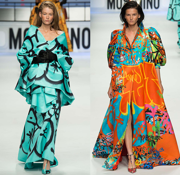 Moschino with Designer Jeremy Scott 2015-2016 Fall Autumn Winter Womens Runway Catwalk Looks - Milano Moda Donna Collezione Milan Fashion Week Italy - Reverse Denim Jeans Patchwork Puffer Quilted Jumpsuit Looney Tunes Porky Pig Daffy Duck Bugs Bunny Sylvester Foghorn Leghorn Tasmanian Devil Taz Teddy Bear Jumpsuit Overalls Romper Gold Crop Top Midriff Chain Shirtdress Camo Graffiti Jogger Sweatpants Outerwear Coat Parka