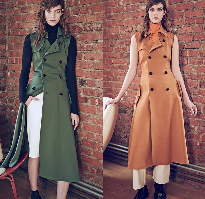 Organic by John Patrick 2015-2016 Fall Autumn Winter Womens Lookbook Presentation - New York Fashion Week NYFW - Oversized Outerwear Trench Coat Shirtdress Popover Shirtall Knit Sweater Jumper Hanging Sleeve Turtleneck Wide Leg Cropped Trousers Palazzo Pants Sash Waist Boots V-neck Blouse Blazer Skirt Frock Ruffles