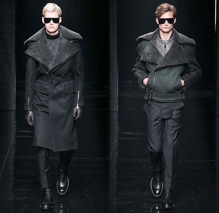 Porsche Design 2015-2016 Fall Autumn Winter Mens Runway Catwalk Looks - New York Fashion Week NYFW - Outerwear Trench Coat Military Aviator Quilted Leather Bomber Field Jacket Suit Peacoat Shearling Pants Trousers Sunglasses Wide Lapel Moto Motorcycle Biker Racer Boots Cargo Pockets Utilitarian