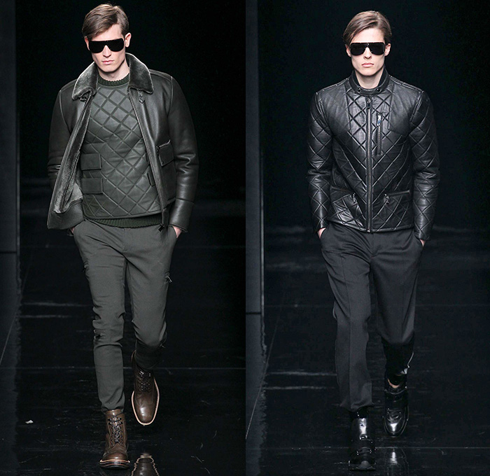 Porsche Design 2015-2016 Fall Autumn Winter Mens Runway Catwalk Looks - New York Fashion Week NYFW - Outerwear Trench Coat Military Aviator Quilted Leather Bomber Field Jacket Suit Peacoat Shearling Pants Trousers Sunglasses Wide Lapel Moto Motorcycle Biker Racer Boots Cargo Pockets Utilitarian