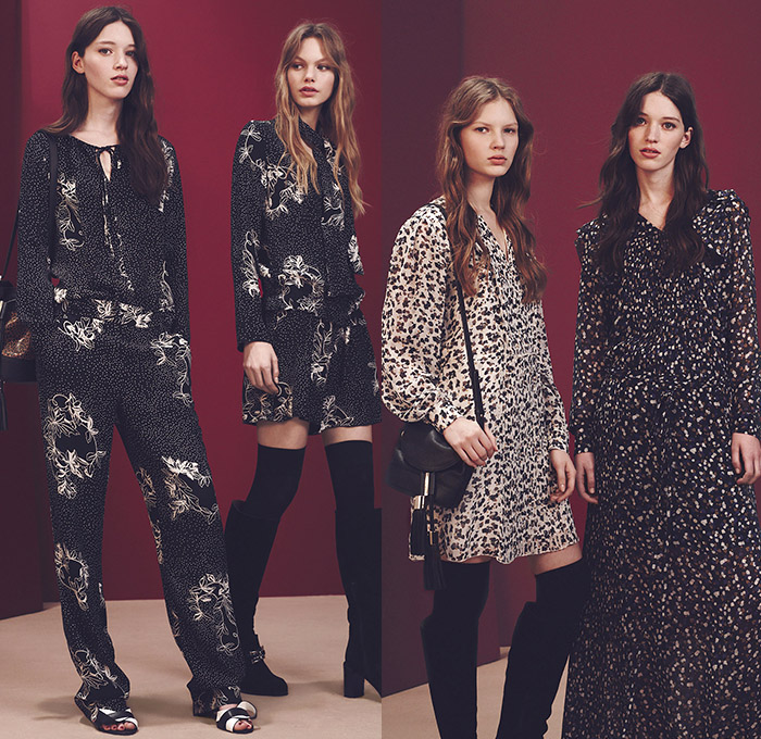 See by Chloé Paris 2015-2016 Fall Autumn Winter Womens Lookbook Presentation - New York Fashion Week NYFW -  Denim Jeans Flare 1970s Seventies Flowers Florals Print Shirtdress Turtleneck Knit Sweater Jumper Cape Hanging Sleeve Shawl Poncho Patchwork Mesh Pussy-Bow Blouse Poplin Mohair Thigh High Cardigan Shorts Outerwear Embroidery Tartan Plaid Skirt Frock Maxi Dress