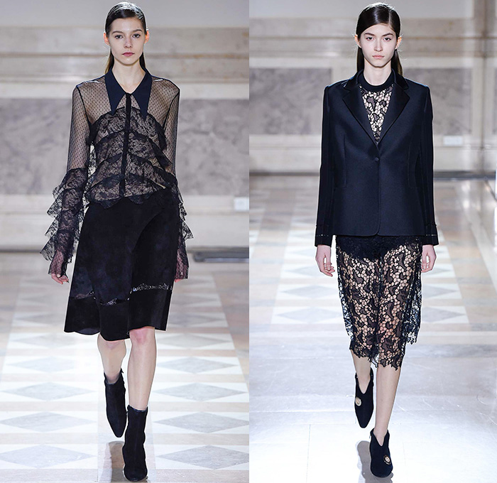 Sharon Wauchob 2015-2016 Fall Autumn Winter Womens Runway Catwalk Looks - Mode à Paris Fashion Week Mode Féminin France - Lace Embroidery Dress Ruffles Furry Shaggy Outerwear Coat Blazer Leopard Shirtdress Sheer Chiffon Lace Blouse Long Sleeve Skirt Frock Maxi Dress Tiered Silk Links Coatdress Oversized Calfskin Suede Clouds Print Pattern