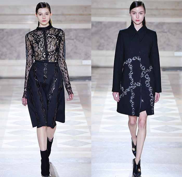 Sharon Wauchob 2015-2016 Fall Autumn Winter Womens Runway Catwalk Looks - Mode à Paris Fashion Week Mode Féminin France - Lace Embroidery Dress Ruffles Furry Shaggy Outerwear Coat Blazer Leopard Shirtdress Sheer Chiffon Lace Blouse Long Sleeve Skirt Frock Maxi Dress Tiered Silk Links Coatdress Oversized Calfskin Suede Clouds Print Pattern